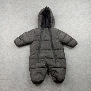 Jordan Snowsuit Infant 3-6 Months Gray Black Hooded Puffer Bunting Baby Suit